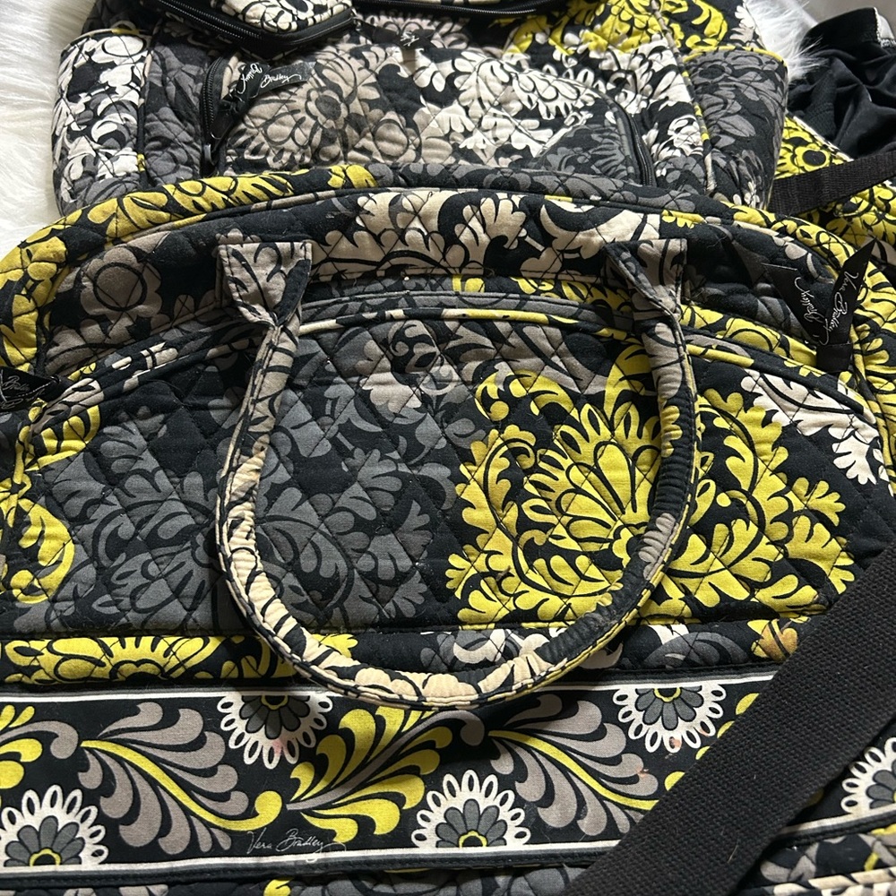 Vera Bradley Black and Yellow Floral laptop and backpack set.